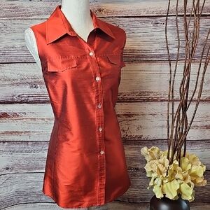 NEW NEW YORK & COMPANY 100% SILK COPPER COLORED SLEEVELESS BUTTON-UP BLOUSE TOP